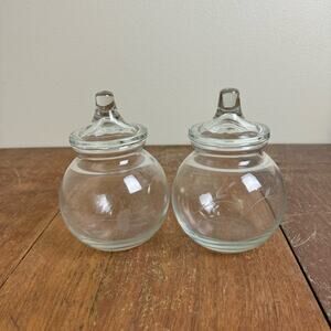 Pair/ Set of 2 Princess House‎ Heritage Floral Etched Cotton Ball Vanity Jars